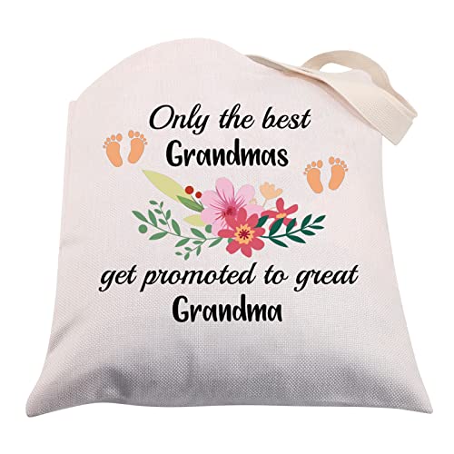 Grandma Canvas Tote Bag New Grandma Announcement Gifts Grandma Shoulder Bag Only The Best Grandmas Get Promoted to Great Grandma Shopping Bag