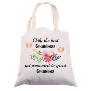 Grandma Canvas Tote Bag New Grandma Announcement Gifts Grandma Shoulder Bag Only The Best Grandmas Get Promoted to Great Grandma Shopping Bag