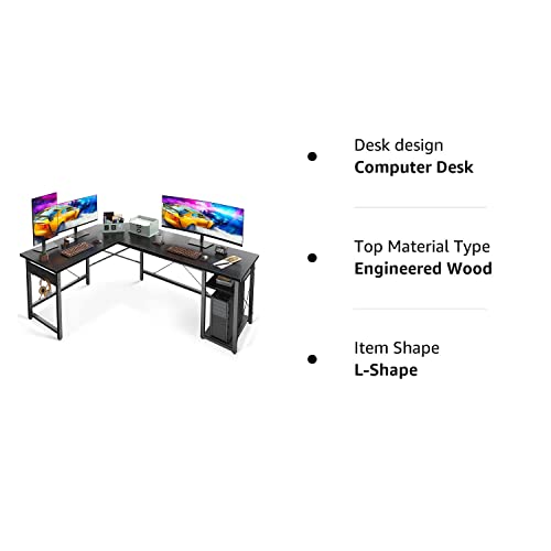 Coleshome L Shaped Computer Desk 66" with Storage Shelves, Corner Gaming Desk, Sturdy Writing Desk Workstation, Modern Wooden Desk Office Desk, Wood & Metal, Black