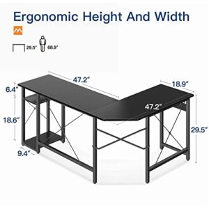 Coleshome L Shaped Computer Desk 66" with Storage Shelves, Corner Gaming Desk, Sturdy Writing Desk Workstation, Modern Wooden Desk Office Desk, Wood & Metal, Black