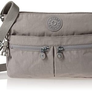 Kipling womens Women's New Angie Handbag, Lightweight Bag, Nylon Travel Crossbody Bag, Grey Gris, 10.5 L X 8 H X 2 D US