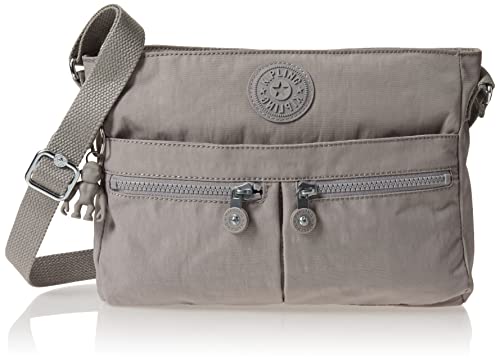 Kipling womens Women's New Angie Handbag, Lightweight Bag, Nylon Travel Crossbody Bag, Grey Gris, 10.5 L X 8 H X 2 D US