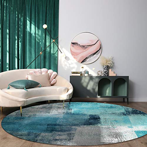 Large Round Area Rug for Living Room Turquoise and Grey Abstract Art Painting Teal Decorative Rug Carpet Floor Mat Yoga Mat for Bedroom Kids Room Home Decor 6 ft