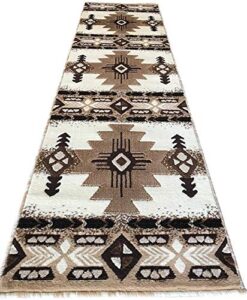 champion rugs southwest native american navajo aztec tribal indian ivory carpet area rug (32 inch x 15 feet 6 inch runner)