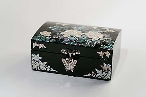 February Mountain Mother of Pearl Small Jewelry Box with mirror lid, Jewelry Storage Organizer for Earring, Necklace, Rings, Bracelet & Accessories Gift ideas for women who have everything (Black)