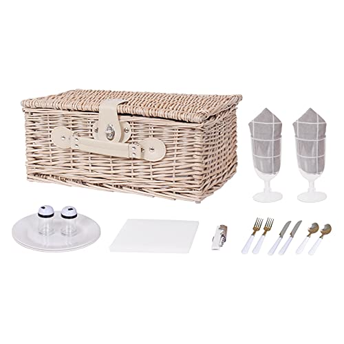 Wicker Picnic Basket for 2 Persons, Willow Picnic Set with Insulated Liner for Picnic, Camping, Outdoor, Valentine Day, Chirtmas, Thanks Giving, Birthday.