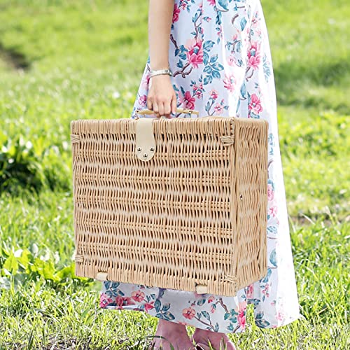 Wicker Picnic Basket for 2 Persons, Willow Picnic Set with Insulated Liner for Picnic, Camping, Outdoor, Valentine Day, Chirtmas, Thanks Giving, Birthday.