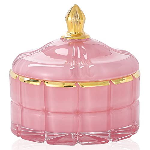 EVEREST GLOBAL Glass Jewelry Jar Cube Facets Candy Storage Sugar Bowl with Lid Sugar Cans Kitchen Bath Gift for Women