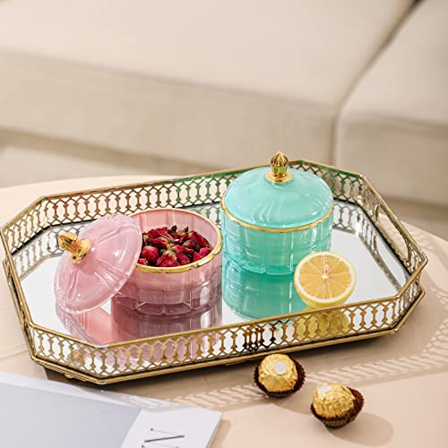 EVEREST GLOBAL Glass Jewelry Jar Cube Facets Candy Storage Sugar Bowl with Lid Sugar Cans Kitchen Bath Gift for Women