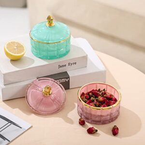 EVEREST GLOBAL Glass Jewelry Jar Cube Facets Candy Storage Sugar Bowl with Lid Sugar Cans Kitchen Bath Gift for Women