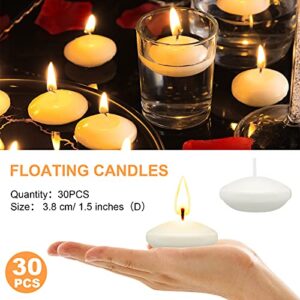 30 Pcs 1.5'' Unscented Valentine's Day Floating Candles Floating Candles for Centerpieces Floating Warm Tealights Candles Floating Candles for Wedding Party Valentine's Day Party Decoration (White)