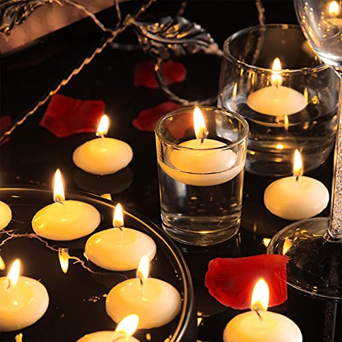 30 Pcs 1.5'' Unscented Valentine's Day Floating Candles Floating Candles for Centerpieces Floating Warm Tealights Candles Floating Candles for Wedding Party Valentine's Day Party Decoration (White)