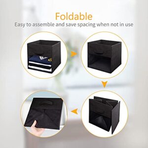 6 Pcs Foldable Fabric Storage Cubes, 11 Inch Cube Storage Bins, Cubby Storage Bins, Shelf Baskets with 2 Durable Handles and Clear Window, for Clothes, Toys, Books, Closet, Shelf, Kids Room, Black