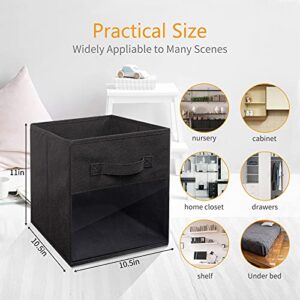 6 Pcs Foldable Fabric Storage Cubes, 11 Inch Cube Storage Bins, Cubby Storage Bins, Shelf Baskets with 2 Durable Handles and Clear Window, for Clothes, Toys, Books, Closet, Shelf, Kids Room, Black