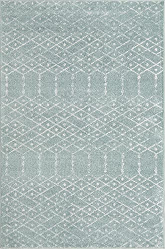 Rugs.com Paxon Trellis Collection Rug – 4' x 6' Aqua Medium-Pile Rug Perfect for Entryways, Kitchens, Breakfast Nooks, Accent Pieces