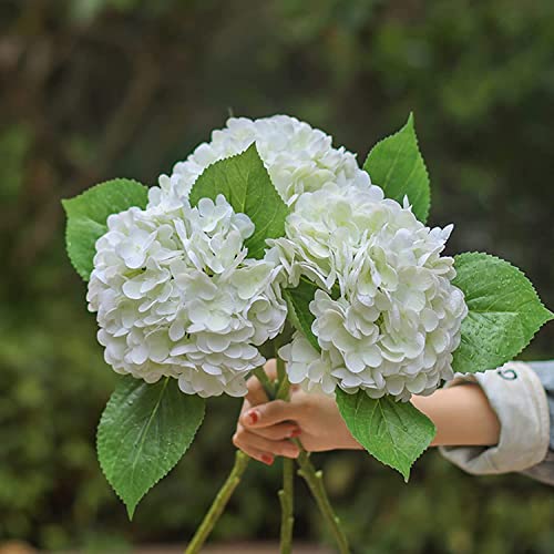 YalzoneMet 3 Pcs 21in White Artificial Hydrangea Flower Large Natural Lifelike Real Touch Hydrangea Flower Faux for Home Party Decor Outdoor Wedding Table Decoration