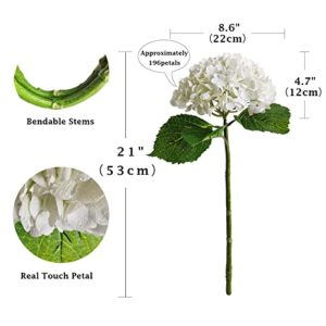 YalzoneMet 3 Pcs 21in White Artificial Hydrangea Flower Large Natural Lifelike Real Touch Hydrangea Flower Faux for Home Party Decor Outdoor Wedding Table Decoration