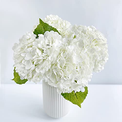 YalzoneMet 3 Pcs 21in White Artificial Hydrangea Flower Large Natural Lifelike Real Touch Hydrangea Flower Faux for Home Party Decor Outdoor Wedding Table Decoration