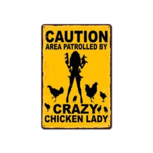 forest park warning sign  metal tin sign caution area patrolled by crazy chicken lady pub home vintage 8×12 inch