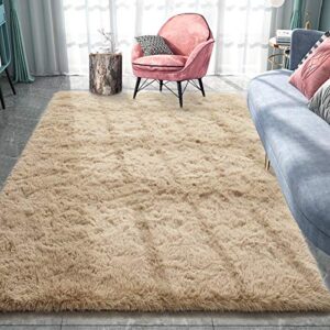pacapet fluffy area rugs, beige shag rug for bedroom, plush furry rugs for living room, fuzzy carpet for kid’s room, nursery, home decor, 3 x 5 feet
