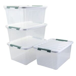 parlynies 4-pack large stackable storage boxes, 35 quart plastic storage bins with lid, clear