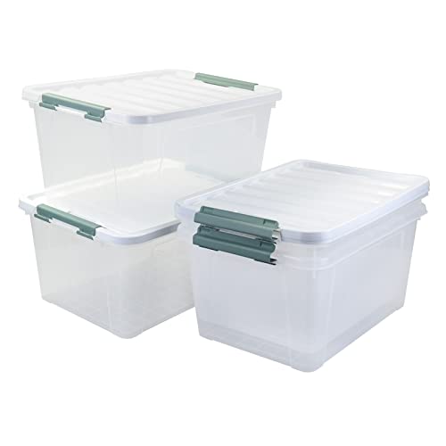 Parlynies 4-Pack Large Stackable Storage Boxes, 35 Quart Plastic Storage Bins with Lid, Clear