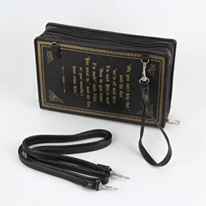 Black Vinyl Alice In Wonderland Book Handbag Novelty Clutch Purse Crossbody Bag Small