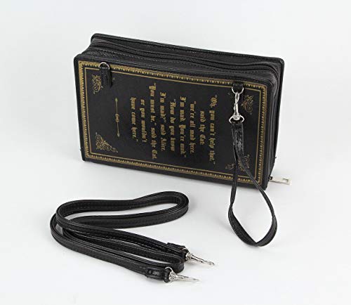 Black Vinyl Alice In Wonderland Book Handbag Novelty Clutch Purse Crossbody Bag Small