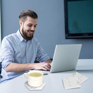 6 pcs White Marble Coasters for Coffee Table Drink Absorbent Coasters with Holder Hexagon Stone Cup Coaster Set Thirstystone Coasters Ceramic Bar Coasters