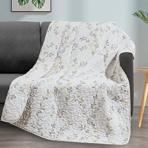 exclusivo mezcla microfiber quilted throw blanket, flower pattern throw blanket for bed/couch/sofa, soft and lightweight (50″x 60″,white)