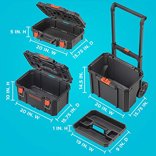 beyond by BLACK+DECKER BLACK+DECKER BDST60500APB Stackable Storage System - 3 Piece Set (Small Toolbox, Deep Toolbox, and Rolling Tote)