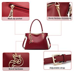 Women Leather Handbag Purse Lady Work Tote Shoulder Bag Top Handle Bag Satchel Carryall Ladies Pocketbooks (red)