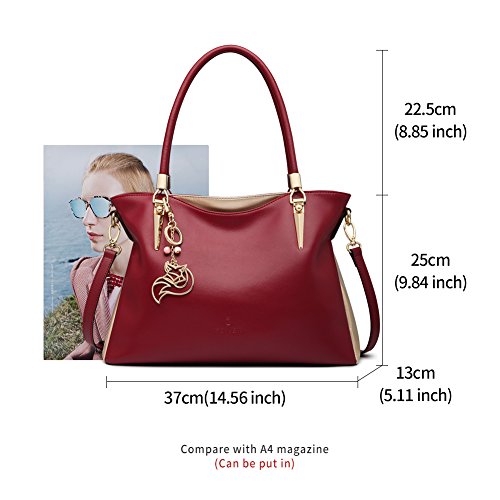 Women Leather Handbag Purse Lady Work Tote Shoulder Bag Top Handle Bag Satchel Carryall Ladies Pocketbooks (red)