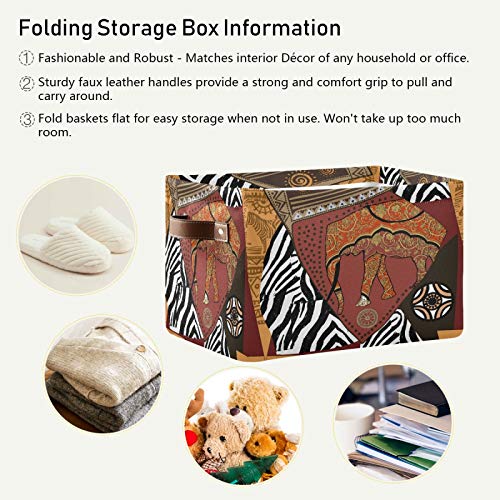ALAZA Foldable Storage Bins, African Elephant EthnicStorage Boxes Closet Shelf Organizer for Bedroom Nursery Closet Toys Books
