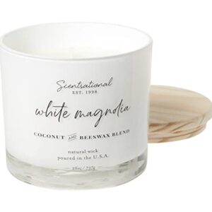 Natural Coconut + Beeswax Scented Candle White Magnolia (in Cursive) XL White Jar with Wooden Lid, 26 Oz.