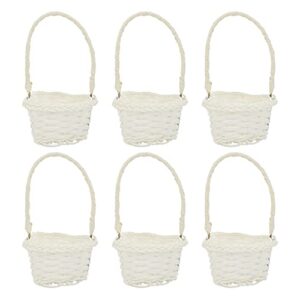 6pcs flower basket with handle wicker rattan flower basket handwoven basket picnic candy baskets for home shop restaurant flower decor heart white