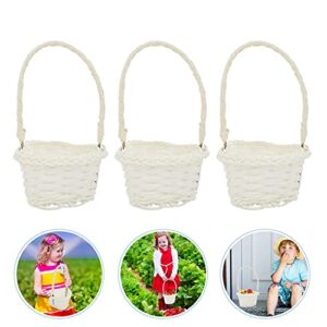 6pcs Flower Basket with Handle Wicker Rattan Flower Basket Handwoven Basket Picnic Candy Baskets for Home Shop Restaurant Flower Decor Heart White