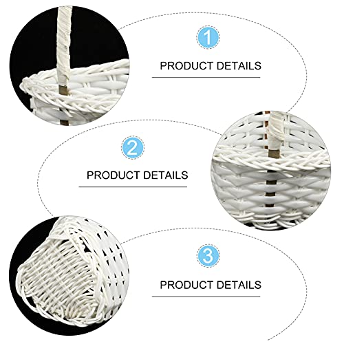 6pcs Flower Basket with Handle Wicker Rattan Flower Basket Handwoven Basket Picnic Candy Baskets for Home Shop Restaurant Flower Decor Heart White