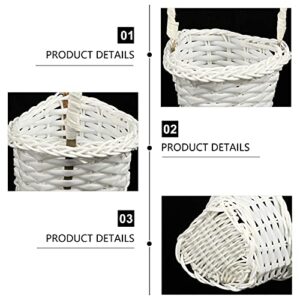 6pcs Flower Basket with Handle Wicker Rattan Flower Basket Handwoven Basket Picnic Candy Baskets for Home Shop Restaurant Flower Decor Heart White