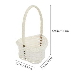 6pcs Flower Basket with Handle Wicker Rattan Flower Basket Handwoven Basket Picnic Candy Baskets for Home Shop Restaurant Flower Decor Heart White