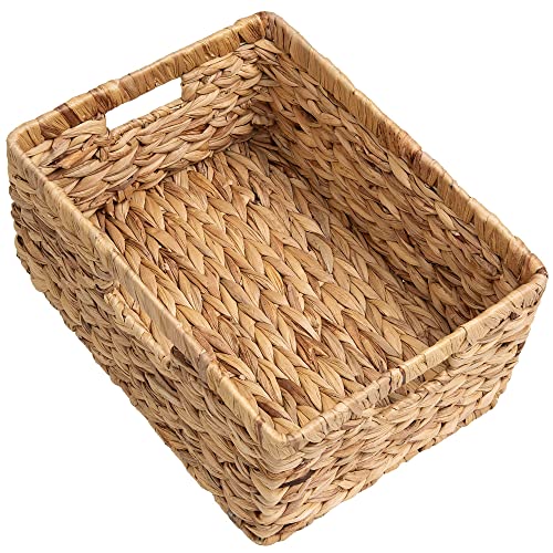 StorageWorks Large Rectangular Wicker Basket, Water Hyacinth Storage Basket with Built-in Handles, 1 Pack