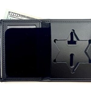 Perfect Fit Shield Wallets Los Angeles Sheriff 6 Point Style Badge Bi-Fold Hidden Badge Wallet (Cutout PF622), BLACK