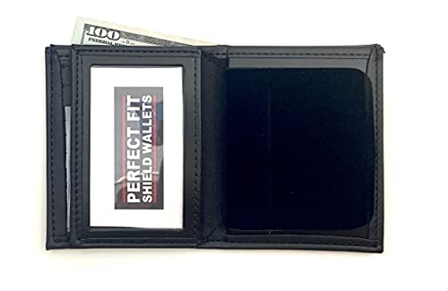 Perfect Fit Shield Wallets Los Angeles Sheriff 6 Point Style Badge Bi-Fold Hidden Badge Wallet (Cutout PF622), BLACK