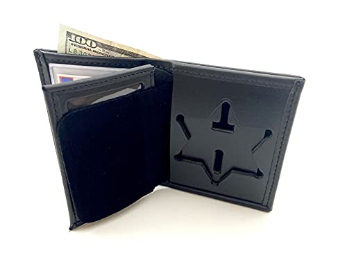 Perfect Fit Shield Wallets Los Angeles Sheriff 6 Point Style Badge Bi-Fold Hidden Badge Wallet (Cutout PF622), BLACK