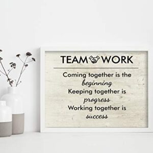 Teamwork Coming Together Is The Beginning Office Wall Art Decor Prints - Unframed 8x10 - Motivational Quotes Pictures for Office - Posters with Inspirational Sayings