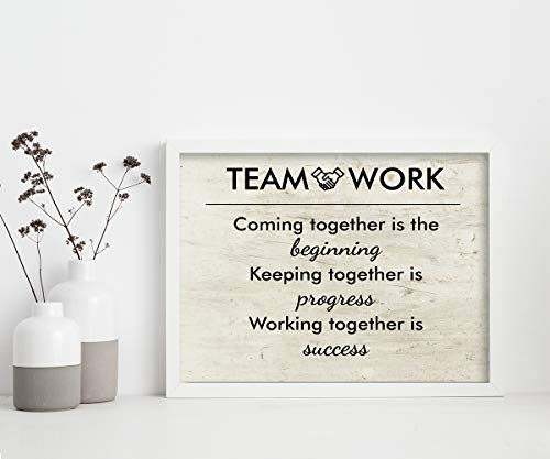 Teamwork Coming Together Is The Beginning Office Wall Art Decor Prints - Unframed 8x10 - Motivational Quotes Pictures for Office - Posters with Inspirational Sayings