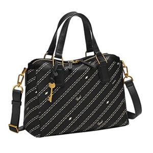 fossil women’s jacqueline faux leather satchel purse handbag, black/bone signature print (model: zb1574104)