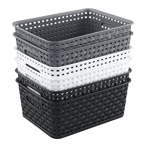 Parlynies 6-Pack Organization Baskets, Plastic Storage Basket Set, T