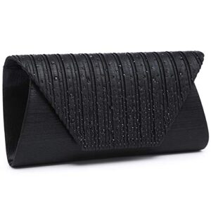dasein evening bag for women glitter rhinestone wedding evening purse crystal envelope clutch crossbody shoulder bags (black)