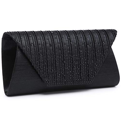 Dasein Evening Bag for Women Glitter Rhinestone Wedding Evening Purse Crystal Envelope Clutch Crossbody Shoulder Bags (black)